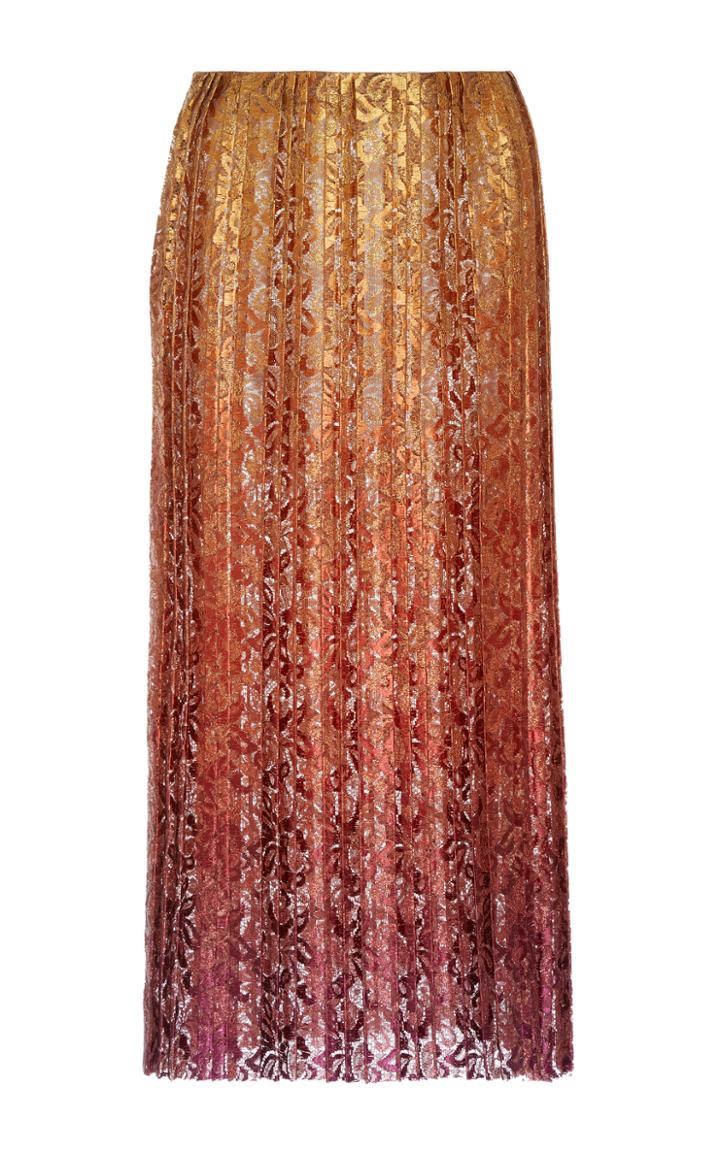 Paule Ka Printed Lurex Pleated Ombre Skirt