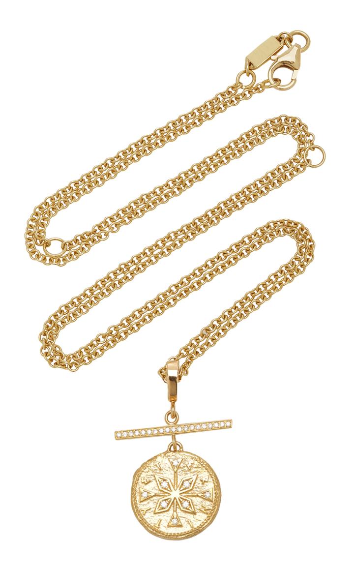 Azlee Compass 18k Yellow Gold Diamond Necklace
