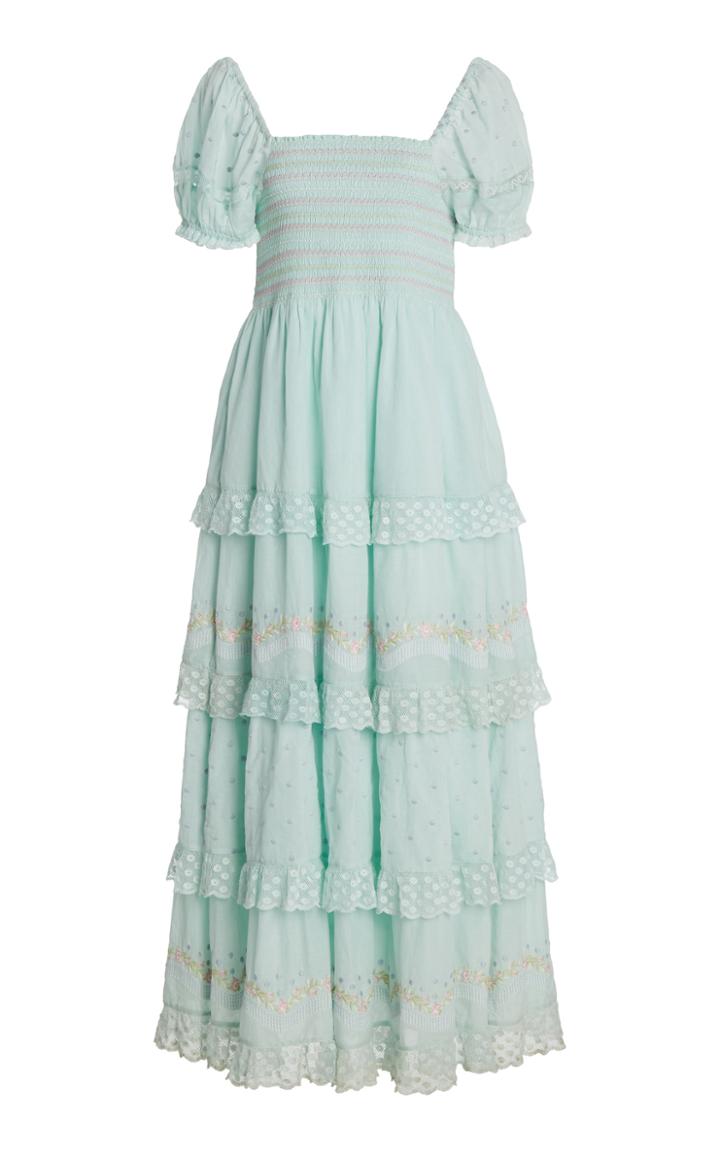 Loveshackfancy Capella Tiered Lace-trimmed Smocked Cotton Maxi Dress