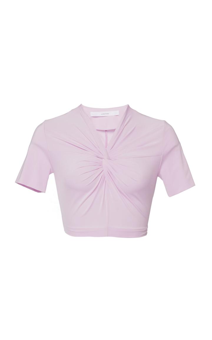 Pushbutton Gathered V-neck Satin Crop Top