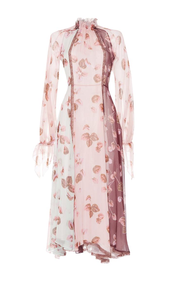 Luisa Beccaria Printed Long Sleeve Silk Dress