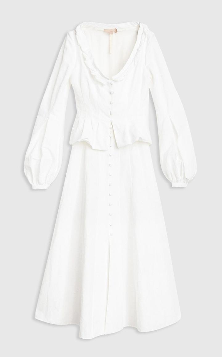 Moda Operandi Brock Collection Stefania Peplum-waist Cotton-linen Midi Shirt Dress