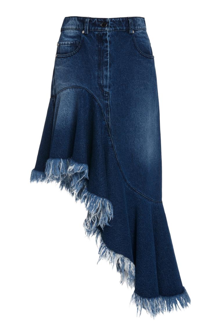 Michael Kors Collection Asymmetric Denim Frayed Skirt