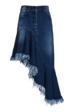 Michael Kors Collection Asymmetric Denim Frayed Skirt