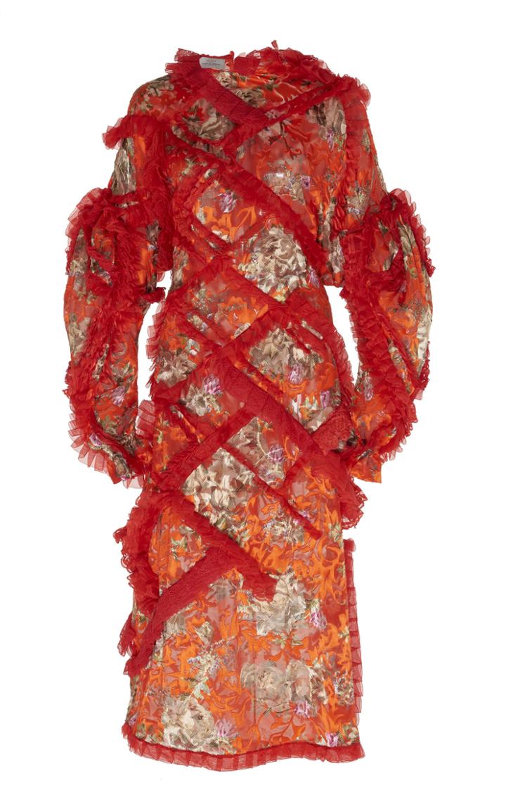 Preen By Thornton Bregazzi Layna Lace-trimmed Floral Printed Satin Jacquard Dress