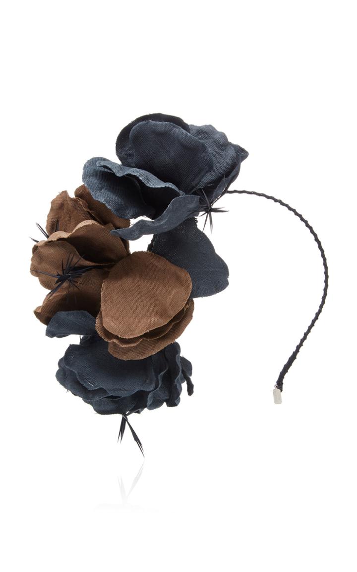 Gigi Burris Rosartia Feather-trimmed Cotton-canvas Headband