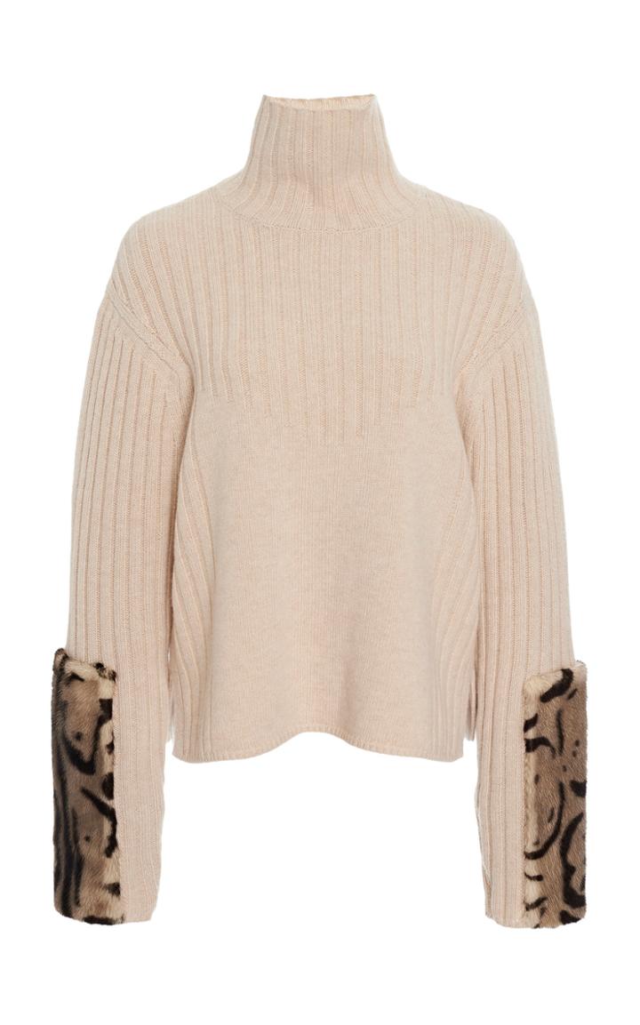 Sally Lapointe Mink Fur-trimmed Wool-cashmere Turtleneck