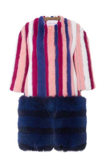 Carolina Herrera Mink Striped Fur Coat With Fox Trim