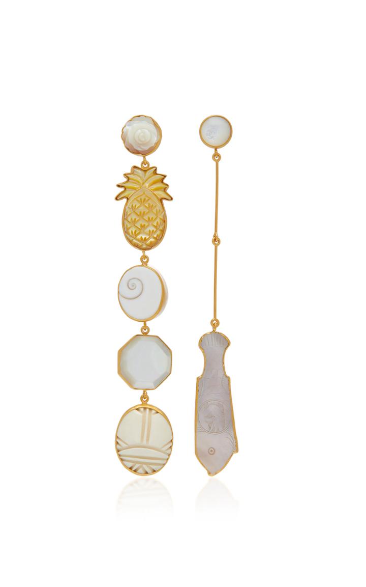 Grainne Morton Mother Of Pearl Gold-tone Mismatched Drop Earrings
