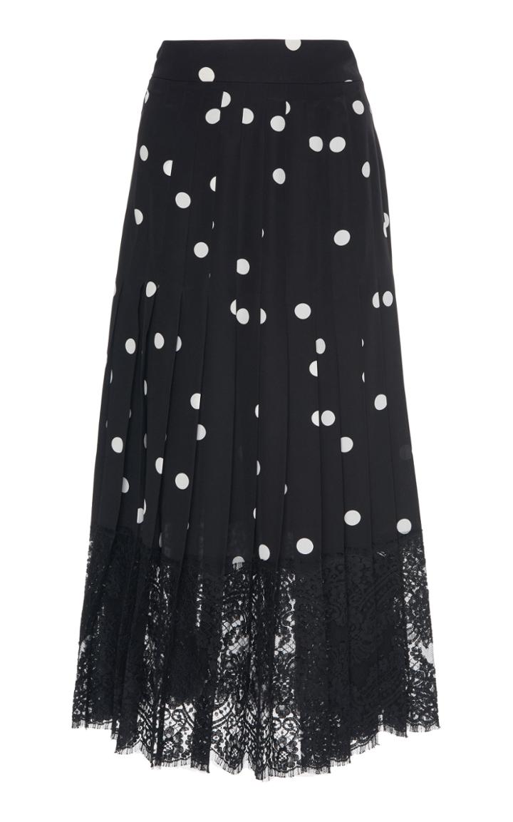 Dolce & Gabbana Lace-trimmed Polka-dot Silk-blend Midi Skirt