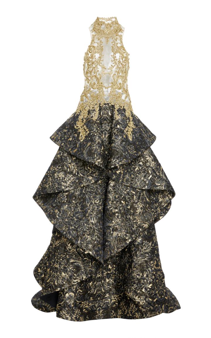 Pamella Roland Threadwork Embroidered Gown