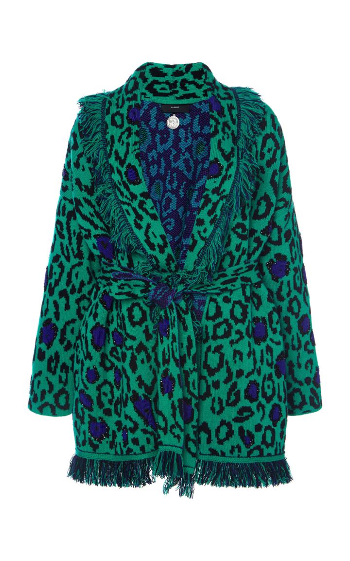 Moda Operandi Alanui Leopard Jacquard-knit Wool-cashmere Fringed Cardigan Size: Xs