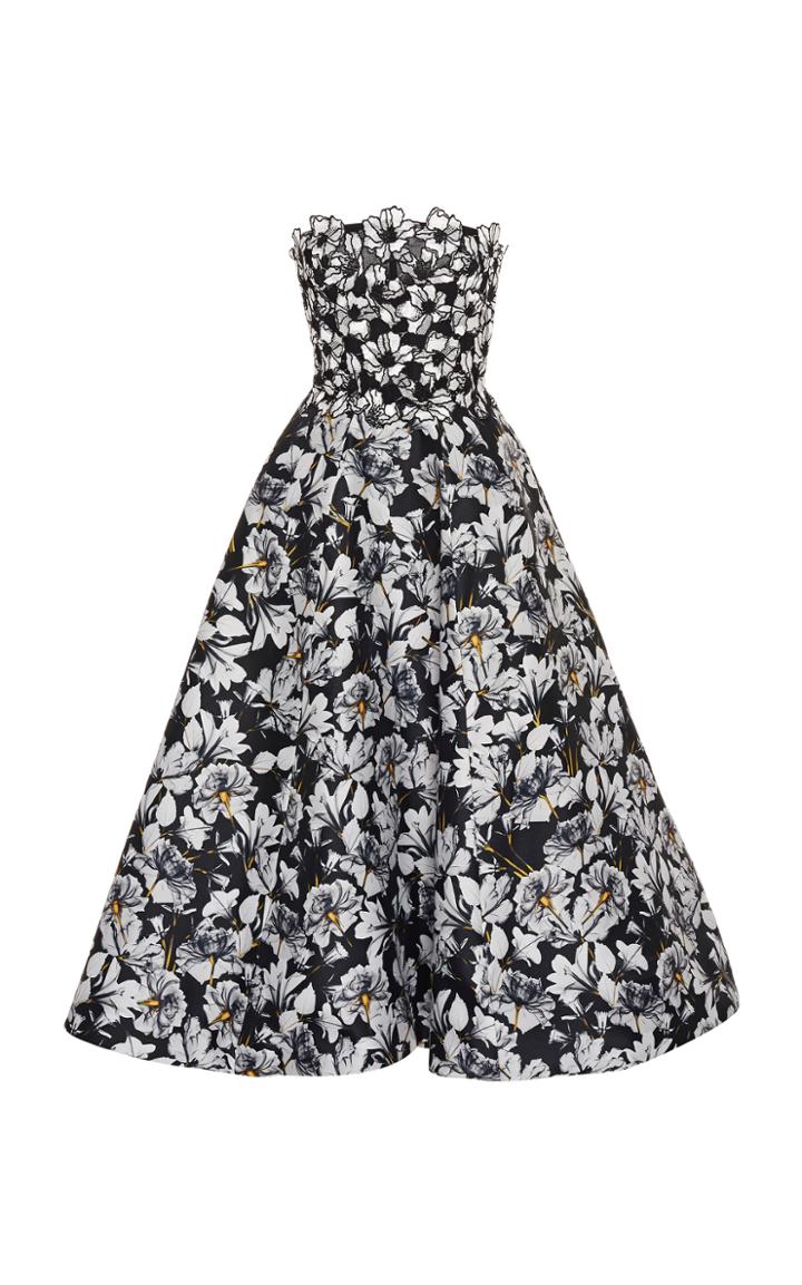 Monique Lhuillier Leavers Lace-trimmed Strapless Satin Dress