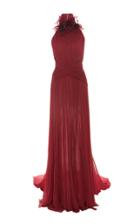 Pamella Roland Draped Silk Chiffon Halter Gown