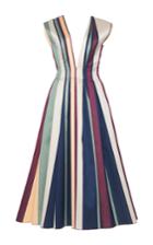 Paule Ka Striped Paneled Jacquard Deep V-neck A-line Dress