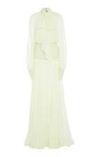 Monique Lhuillier Embroidered Draped Sleeve Gown