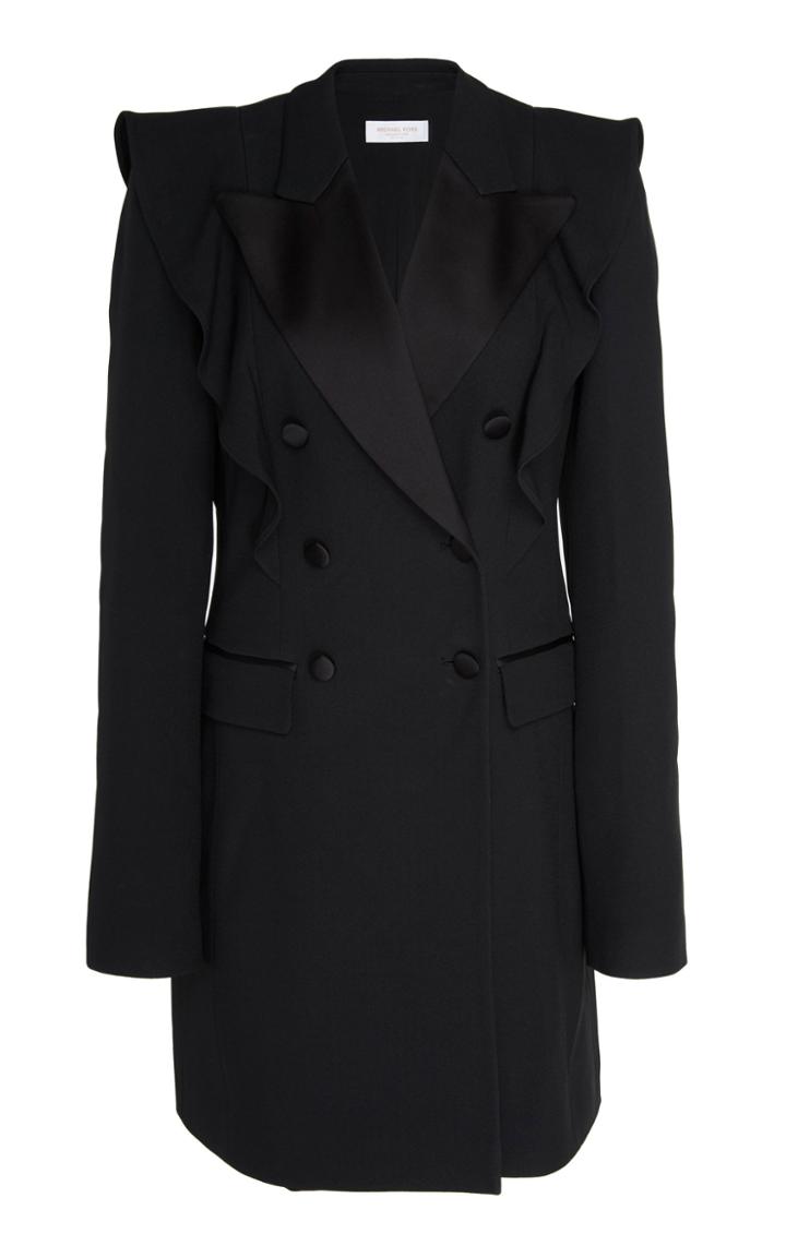 Michael Kors Collection Ruffled Crepe Tuxedo Coat Dress