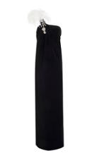 Oscar De La Renta One Shoulder Gown With Feather Shoulder Embellishment