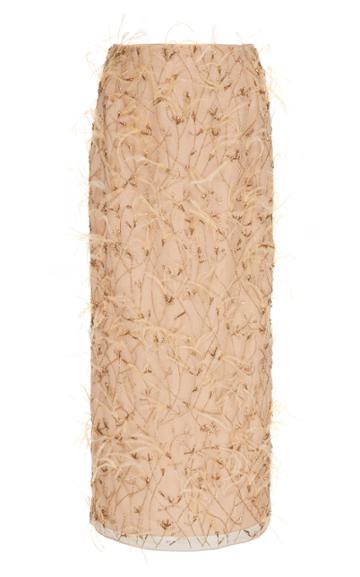 Burnett New York Peach Feather Embroidered Skirt