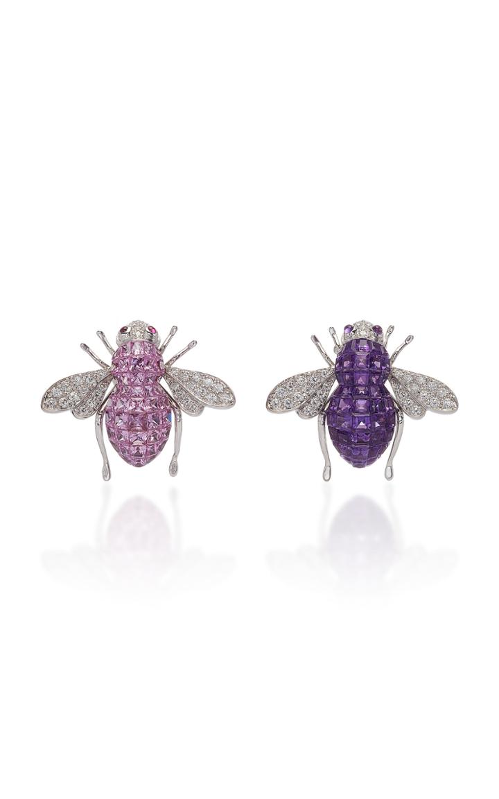 Sabbadini White Gold Diamond Amethyst And Sapphire Bee Earrings
