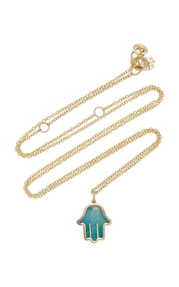 Noush Jewelry Hamsa 14k Gold And Opal Necklace
