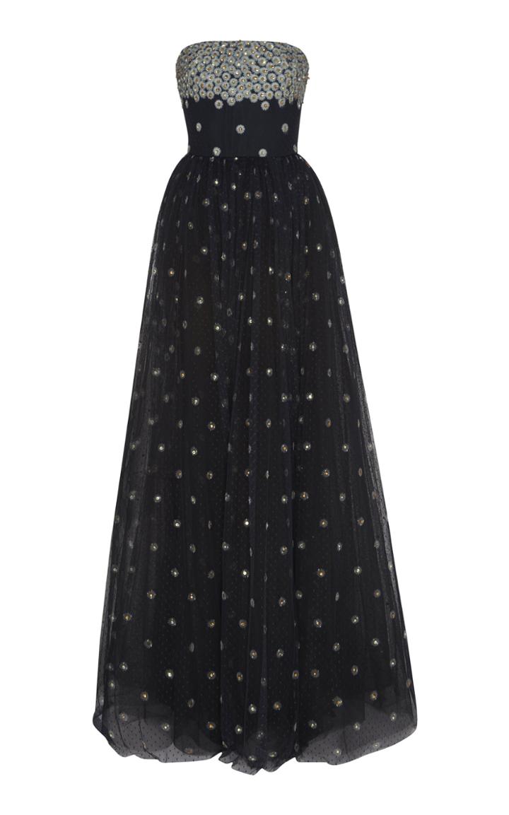 Elie Saab Printed Tulle Strapless Dress