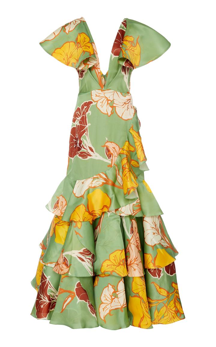 Johanna Ortiz Captivating Dreamer Ruffled Floral Silk Gown
