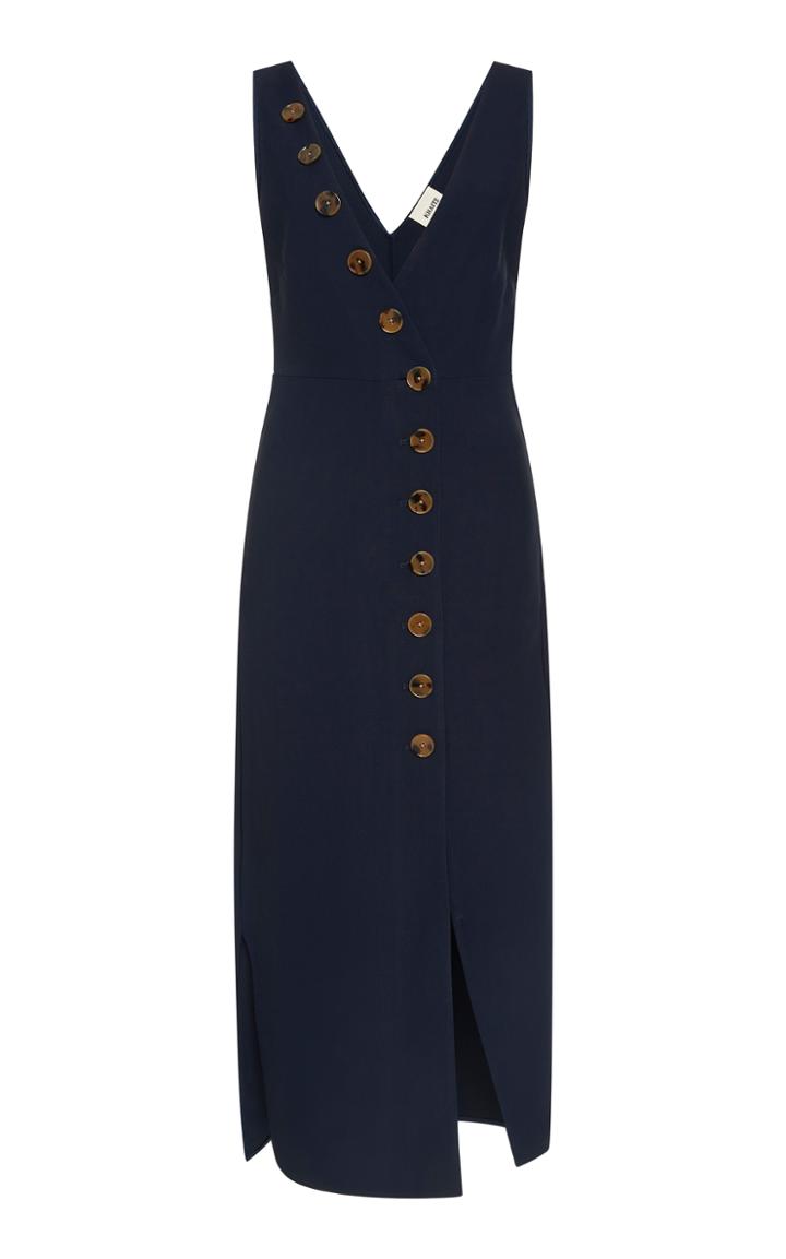 Khaite M'o Exclusive V-neck Asymmetric Button Down Dress
