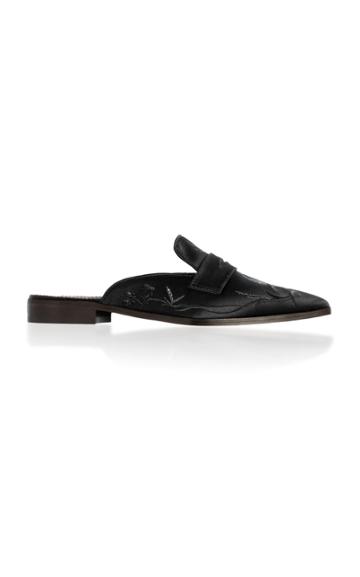 Bougeotte Embroidered Noir Satin Mules