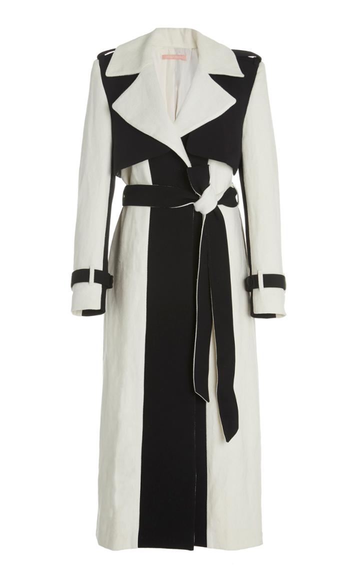 Moda Operandi Maggie Marilyn Call Me Cruella De Vil Two-tone Linen Trench Coat