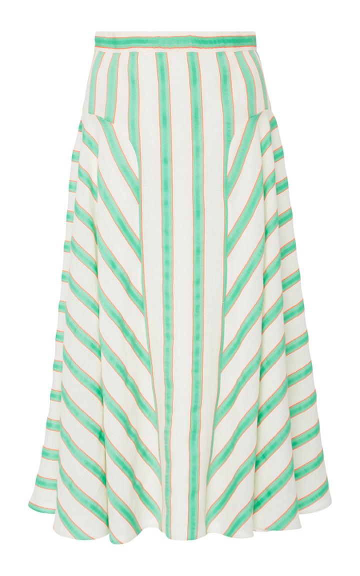 Delpozo Striped Linen-blend Midi Skirt