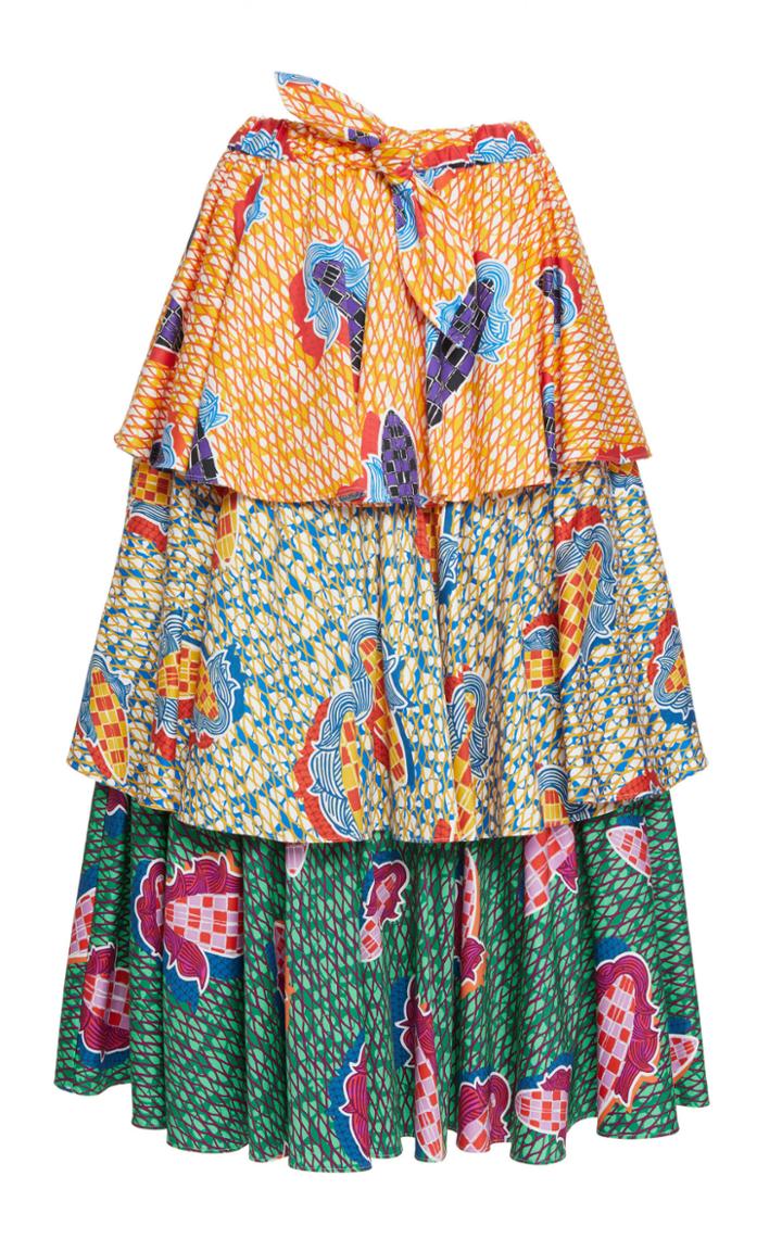 Stella Jean Tiered Cotton Blend Skirt