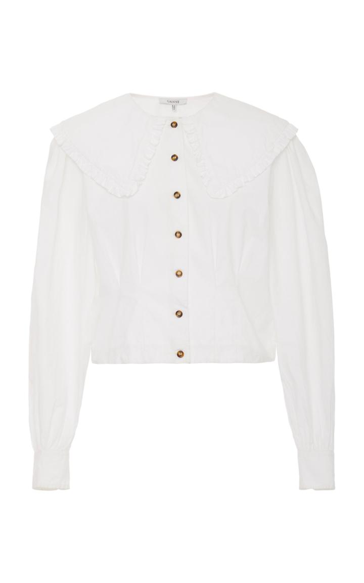 Ganni Ruffle-trimmed Cotton-poplin Top