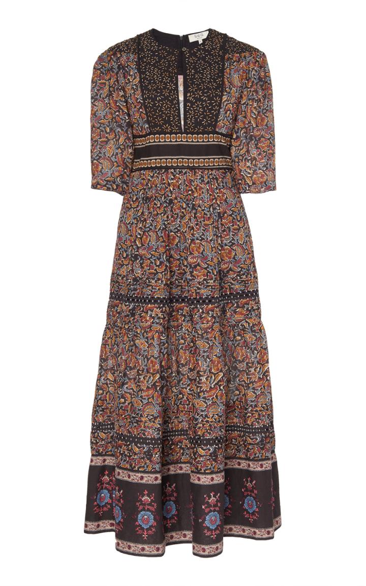 Sea Keyhole Cotton Printed Midi Dress