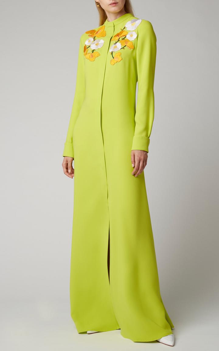 Carolina Herrera Embroidered Silk Caftan Dress