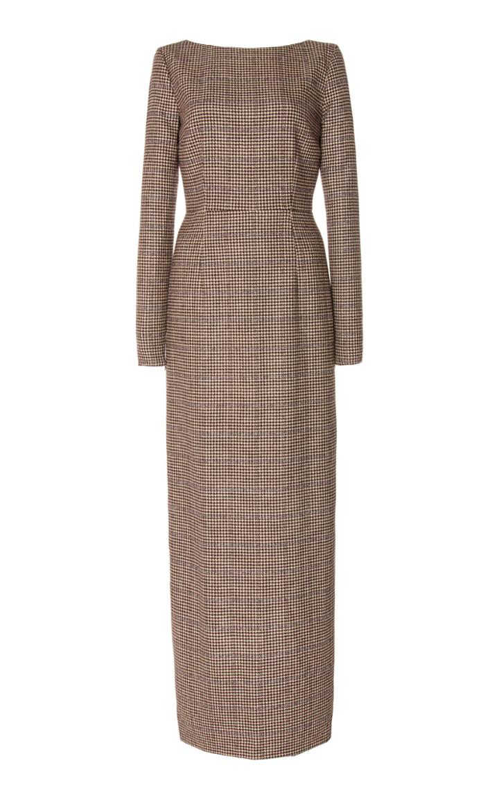 Rebecca De Ravenel Open-back Houndstooth Cashmere Dress