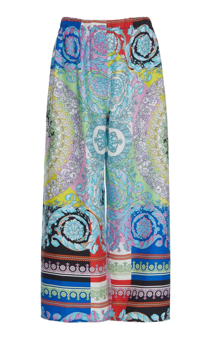Versace Printed Wide-leg Silk Pants