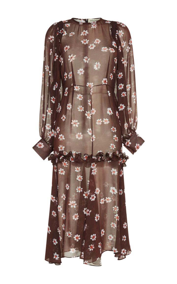 Tata Naka Long Frill Sleeve Print Dress