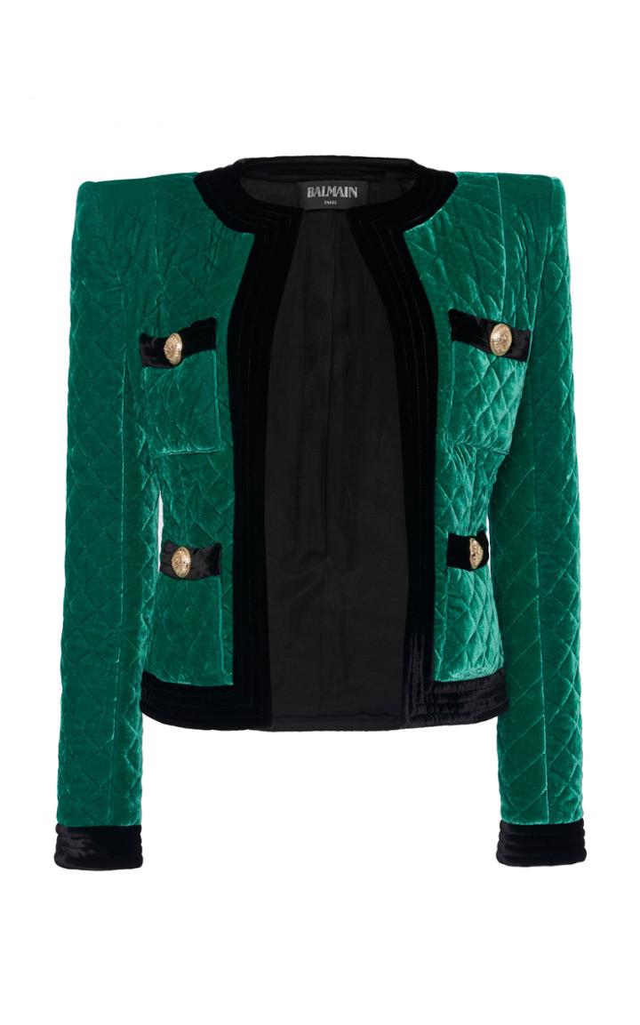 Balmain Strong-shoulder Quilted Velvet Jacket