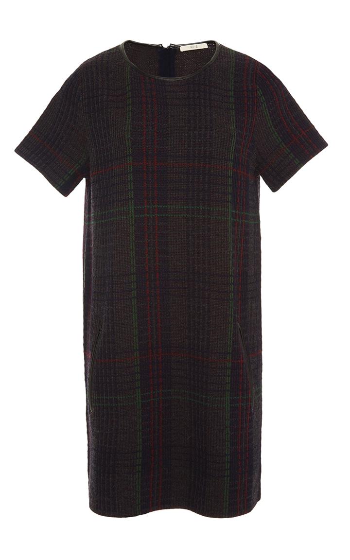 Rhie Plaid Mini Dress With Leather Trim