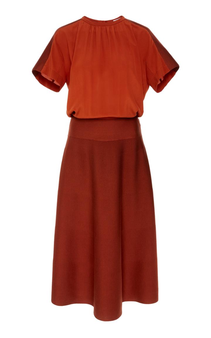 Agnona Silk Crepe De Chine Dress With Knit Skirt