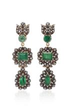 Sylva & Cie 18k Gold Emerald And Diamond Drop Earrings