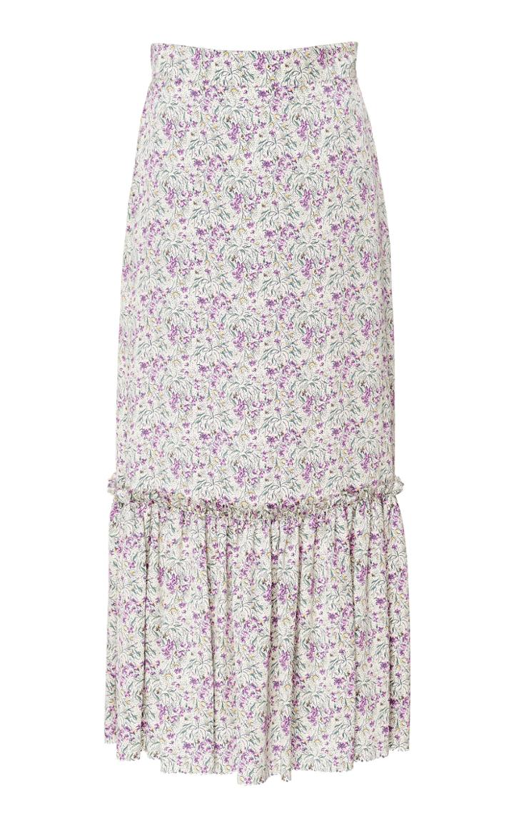 The Vampire's Wife Frill Floral-print Satin Midi Skirt
