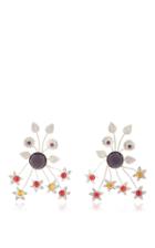 Rodarte Nickel Floral Burst Earrings With Ruby Glass Cabochons