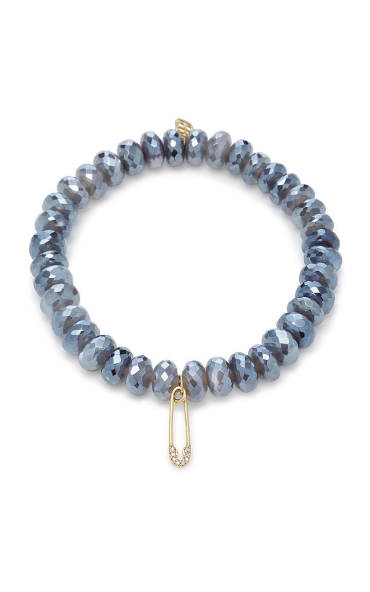 Sydney Evan Safety Pin Charm On Coated Grey Quartz Faceted Rondelles Bracelet
