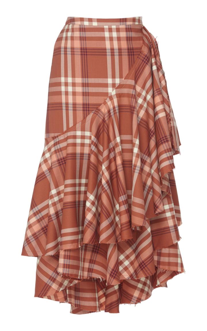 Johanna Ortiz Evoque And Provoque Tiered Ruffle Wool Midi Skirt
