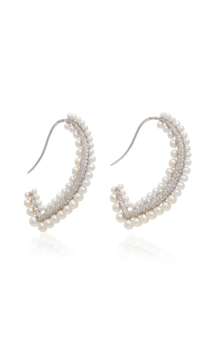 Lauren X Khoo 18k White Gold Pearl And Diamond Earrings