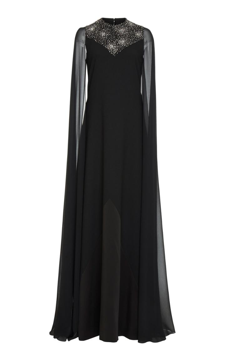 Givenchy Cape-effect Embellished Wool-chiffon Gown