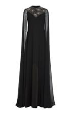Givenchy Cape-effect Embellished Wool-chiffon Gown