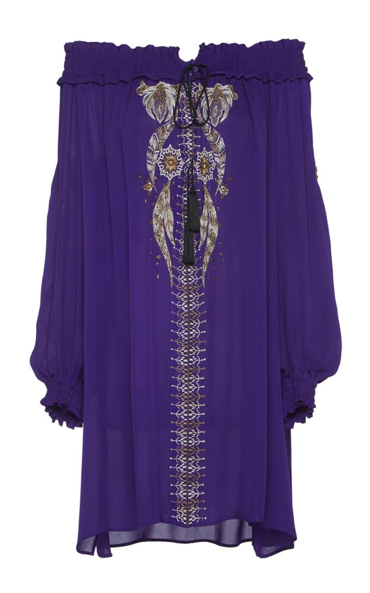 Dundas Off-the-shoulder Embroidered Silk Mini Dress